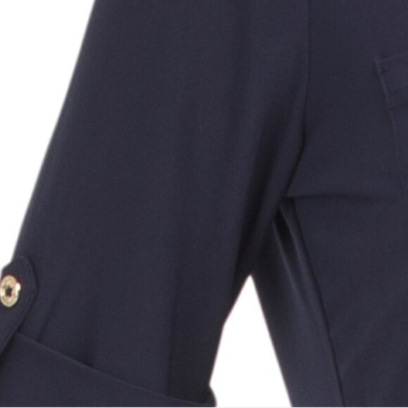 NWT ANNE KLEIN Navy Blue Quarter Button Front Short Sleeve Shirt with Pockets S - Picture 4 of 7